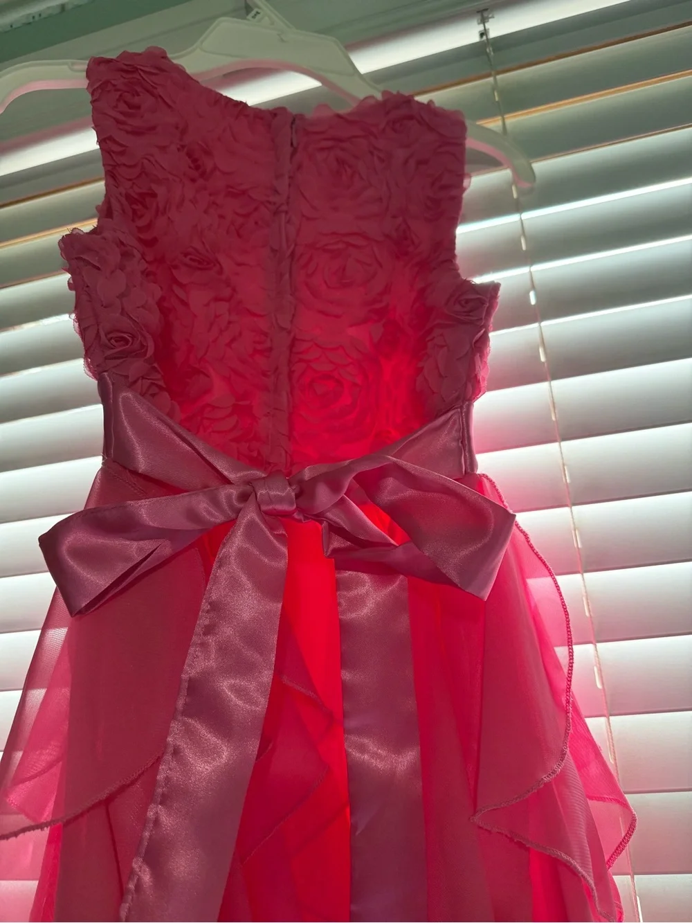 American Princess Hot Pink Floral Bodice Ruffle Dress with Satin Bow